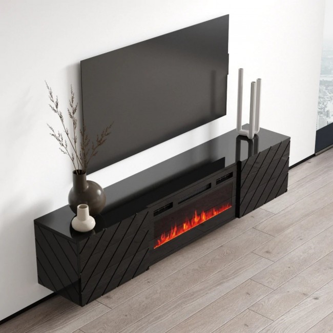 RTV LUXE cabinet 182.6x34.5x37.5 black/black gloss + black fireplace RTV LUXE cabinet 182.6x34.5x37.5 black/black gloss + black fireplace