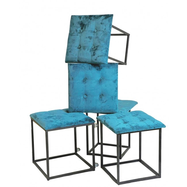 Puff-transformer 5in1 - 5 stools in 1 pouffe blue velvet