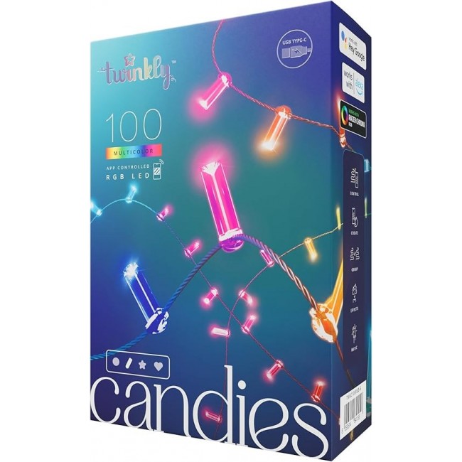 Twinkly Candies LED Christmas tree lights TWKC100RGB-G 6 M Candle shape Twinkly Candies LED Christmas tree lights TWKC100RGB-G 6 M Candle shape
