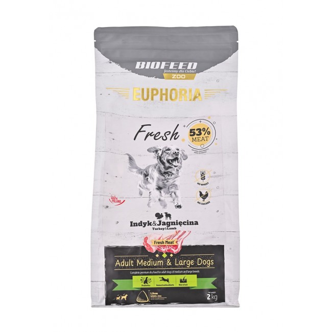 BIOFEED Euphoria Fresh Adult Medium & Large Turkey with lamb - dry dog food - 2kg BIOFEED Euphoria Fresh Adult Medium & Large Turkey with lamb - dry dog food - 2kg