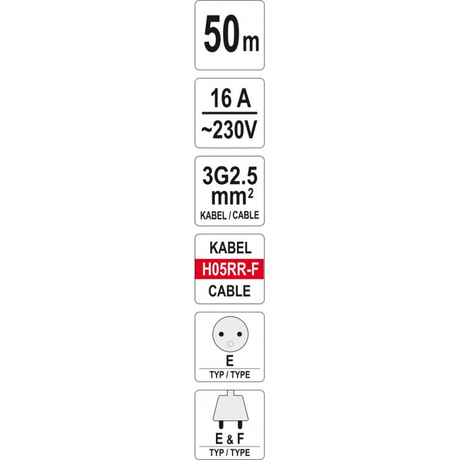 Yato YT-8108 power extension 50 m 4 AC outlet(s) Indoor/outdoor Black, Red, White