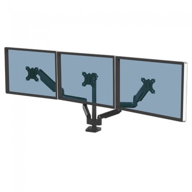 Fellowes Platinum Series Triple Monitor Arm - Monitor Mount for Three 7KG 27 Inch Screens - Adjustable Triple Monitor Desk Mount - Tilt 45 Pan 180 Swivel 360 Rotation 360 , VESA 75 x 75/100 x 100 - Black