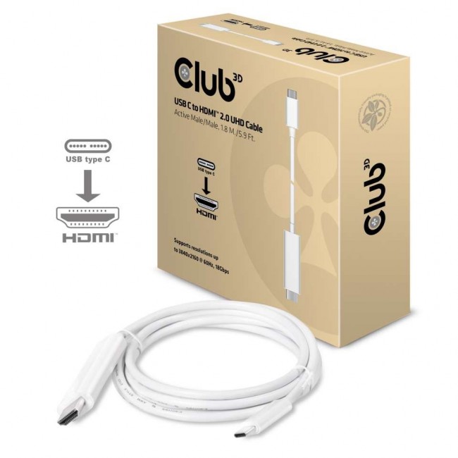 CLUB3D USB C to HDMI 2.0 UHD Cable Active 1.8 M./5.9 Ft. CLUB3D USB C to HDMI 2.0 UHD Cable Active 1.8 M./5.9 Ft.