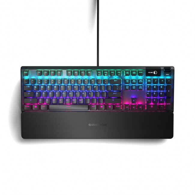 SteelSeries Apex 5 Gaming Keyboard, US Layout, Wired, Black SteelSeries Apex 5 Gaming keyboard Hybrid blue mechanical gaming switches guaranteed for 20 million keypresses, OLED Smart Display displays profiles, game info, Discord messages, and more, Aircra