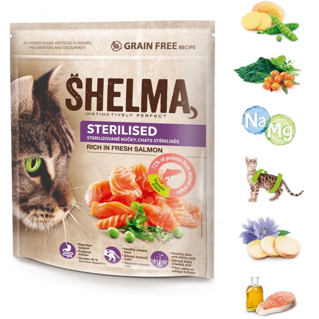 SHELMA Sterilised Rich in salmon - dry cat food - 750g