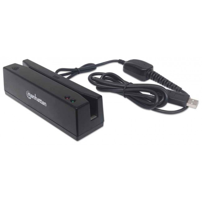 Manhattan USB-A Magnetic Strip Card Reader, Triple Track Reader, Keyboard Wedge Decoder, Cable 1.5m, Black, Three Year Warranty