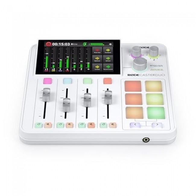 R DECaster Duo White Podcast production studio Music production station, white