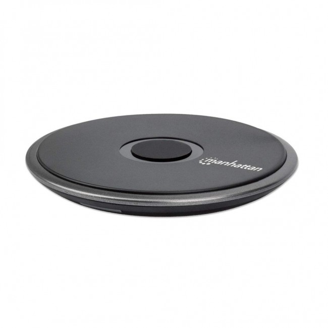 Manhattan Smartphone Wireless Charging Pad, QI certified, 10W, 7.5W and 5W charging, USB-C to USB-A cable included, USB-C input into pad, Cable 1.5m, Black, Three Year Warranty, Boxed Manhattan Smartphone Wireless Charging Pad, QI certified, 10W, 7.5W and 5W charging, USB-C to USB-A cable included, USB-C input into pad, Cable 1.5m, Black, Three Year Warranty, Boxed