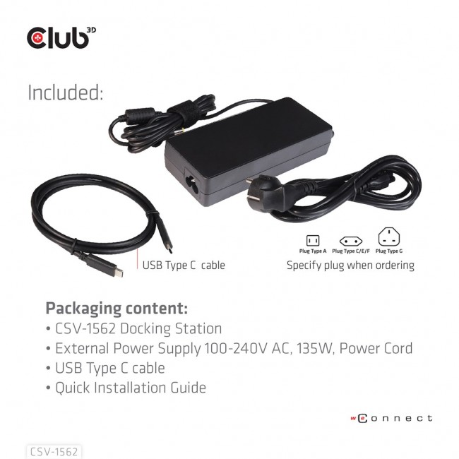 CLUB3D The CSV-1562 is an USB3.2 Gen1 Type-C Universal Triple 4K30Hz Charging Docking Station and is DisplayLink Certified. The Universal Charging Dock