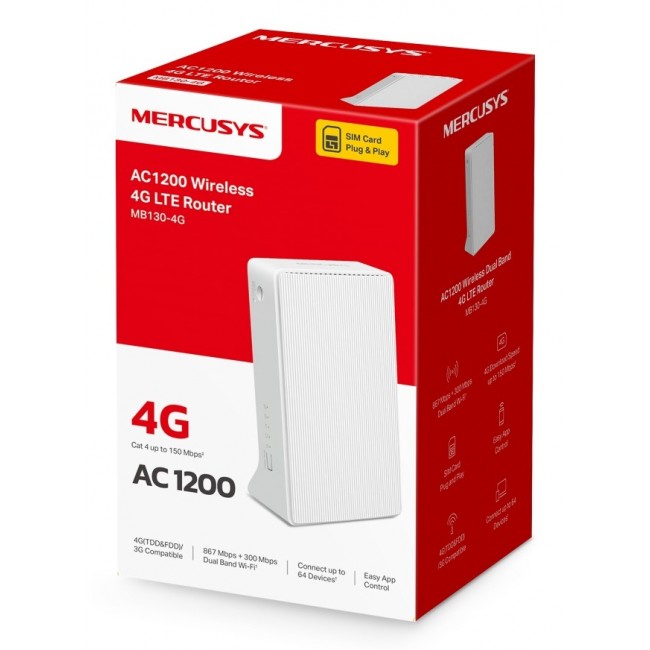 Mercusys MB130-4G wireless router Ethernet Dual-band (2.4 GHz / 5 GHz) White