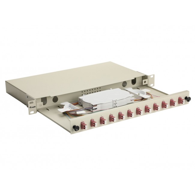 Equip 12-Port Fiber Optic Splice Box, LC Duplex, OM4, 1U, Equipped, Grey