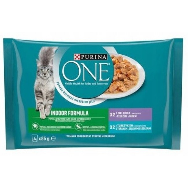 PURINA One Indoor Tuna, veal - wet cat food - 4x85g