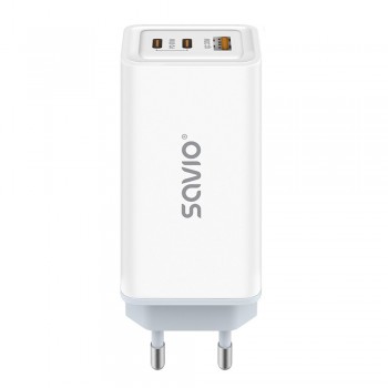 SAVIO LA-07 GaN 65W mains charger, USB, QC4.0+, PD 3.0, White