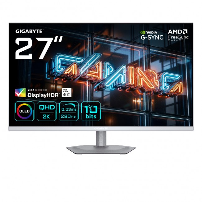 GIGABYTE MO27Q2A ICE 27 OLED 2K QHD Gaming Monitor - 2560 x 1440, 280Hz, 0.03ms, 250 cd/m , FreeSync Premium Pro, DisplayHDR True Black 400, HDMI 2.1, Displayport 1.4