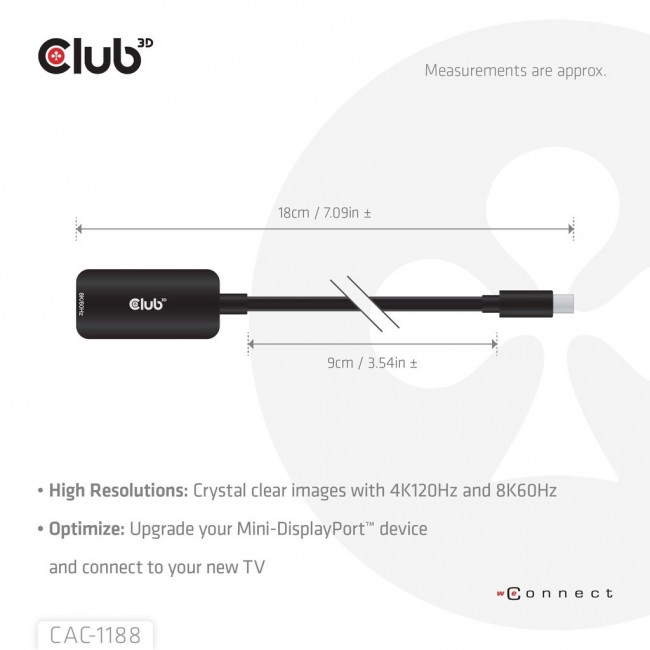 CLUB3D Mini DisplayPort 1.4 to HDMI 8K60Hz M/F Adapter CLUB3D Mini DisplayPort 1.4 to HDMI 8K60Hz M/F Adapter