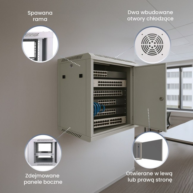 Extralink Rackmount cabinet 9U 600x450 ASP Gray wall mounted, metal door
