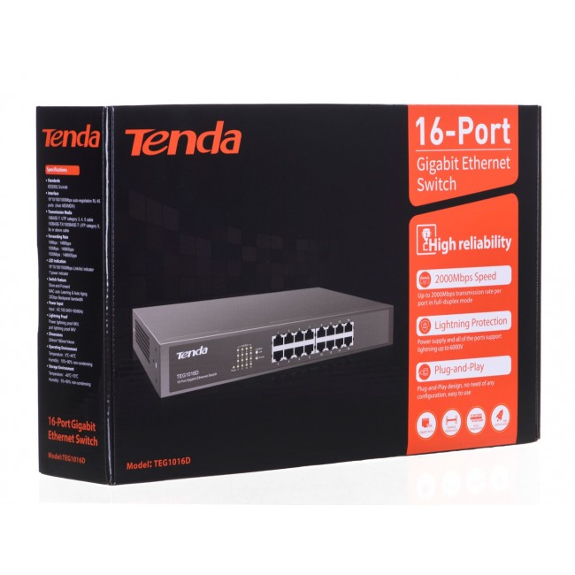 Tenda 16-port Gigabit Ethernet Switch Unmanaged Blue Tenda 16-port Gigabit Ethernet Switch Unmanaged Blue