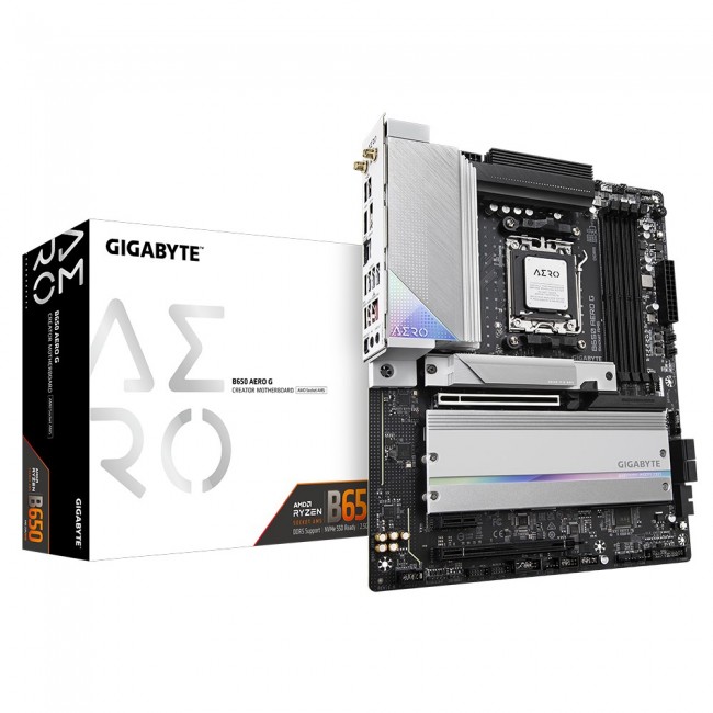 GIGABYTE B650 AERO G Motherboard - AMD Ryzen 9000 Series CPUs, up to 8000MHz DDR5 (OC), 1xPCIe 5.0 + 2xPCIe 4.0 M.2, 2.5GbE LAN, WIFI 6E, USB 3.2 Gen 2 GIGABYTE B650 AERO G Motherboard - AMD Ryzen 9000 Series CPUs, up to 8000MHz DDR5 (OC), 1xPCIe 5.0 + 2xPCIe 4.0 M.2, 2.5GbE LAN, WIFI 6E, USB 3.2 Gen 2