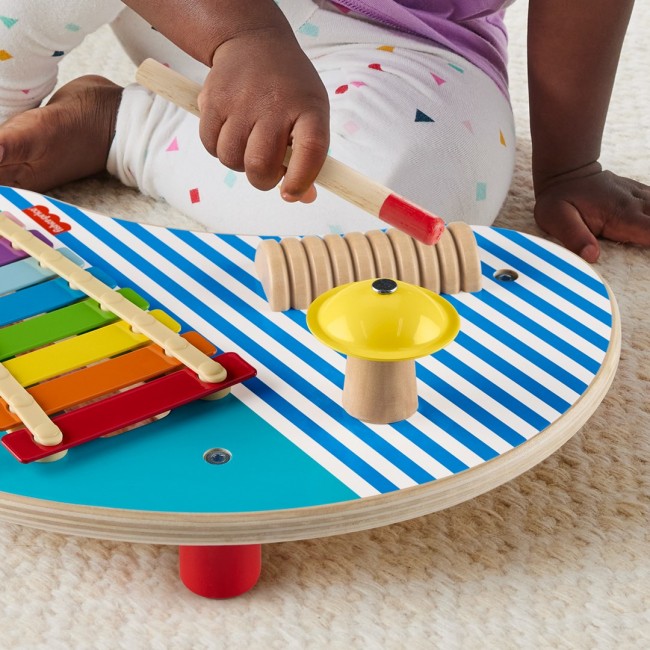 Fisher-Price Wooden Musical Table with Percussion Instrument Toys, 3 Wood Pieces
