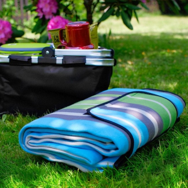 PROMIS Picnic Blanket, Green Stripes, 200 cm x 150 cm
