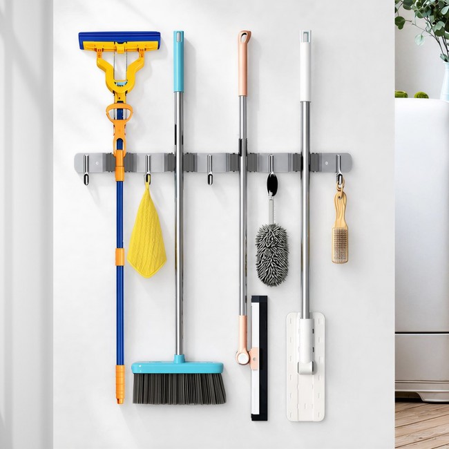 Maclean Wall-Mounted Organizer for Garden Tools and Mops, Steel, with Hooks, Max. Load 20 kg, Width 49 cm, MC-184 Maclean Wall-Mounted Organizer for Garden Tools and Mops, Steel, with Hooks, Max. Load 20 kg, Width 49 cm, MC-184