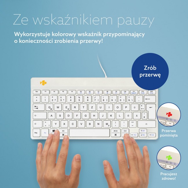 R-Go Tools Ergonomic keyboard R-Go Compact Break, compact keyboard with break software, QWERTZ (DE), wired, white R-Go Tools Ergonomic keyboard R-Go Compact Break, compact keyboard with break software, QWERTZ (DE), wired, white