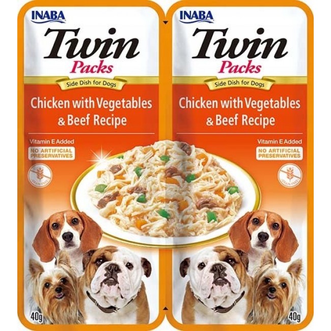 INABA Dog Twin Chicken with Vegetables and Beef in Broth dog treat 2x40g INABA Dog Twin Chicken with Vegetables and Beef in Broth dog treat 2x40g