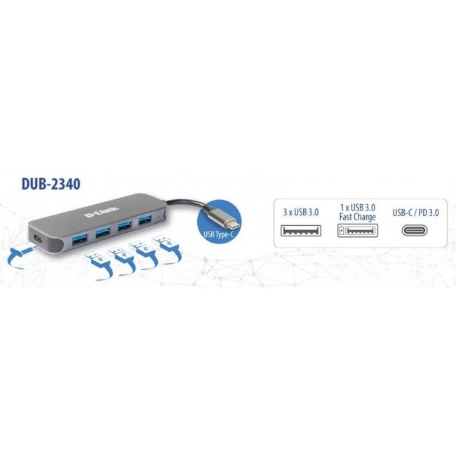 D-Link USB-C to 4-Port USB 3.0 Hub with Power Delivery