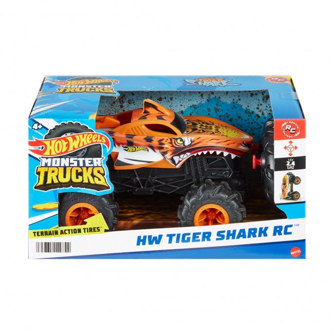 Hot Wheels Monster Trucks RC HW Tiger Shark RC in 1:24 Scale, Remote-Control Toy Truck