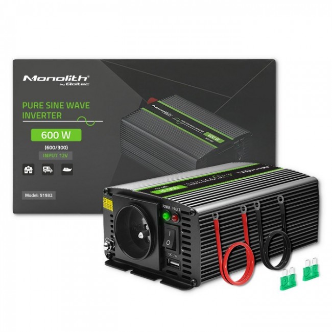 Qoltec Monolith power adapter/inverter Auto 600 W Qoltec Monolith power adapter/inverter Auto 600 W