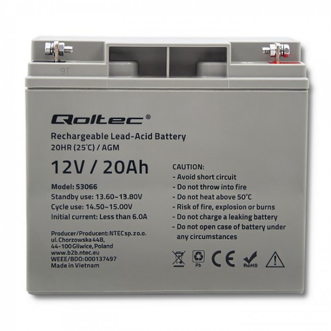 Qoltec 53066 UPS battery Sealed Lead Acid (VRLA) 12 V 20 Ah Qoltec 53066 UPS battery Sealed Lead Acid (VRLA) 12 V 20 Ah