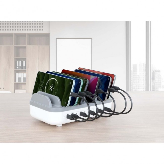 Manhattan 10-port USB-C Charging Station, USB-C Output: 10x 20W, Max 200W, Mains AC power (inc US/EU/UK adapters)