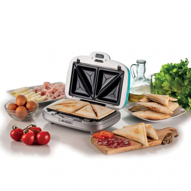 Ariete 1972 Sandwiches & Cookies Party Time, Multifunction Electric Griddle, 700 Watt, 3 non-stick and interchangeable plates, Blue