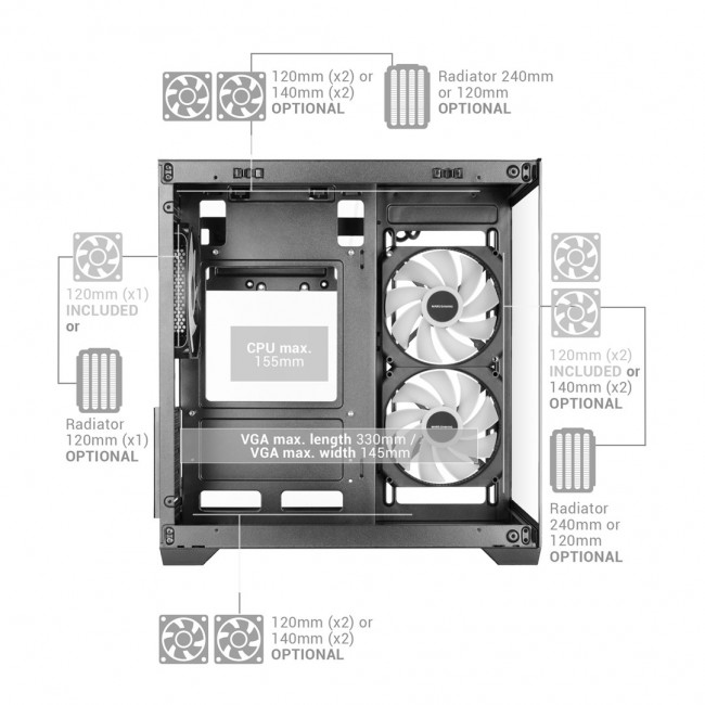 Mars Gaming MCVIEW3 computer case Mini Tower Black