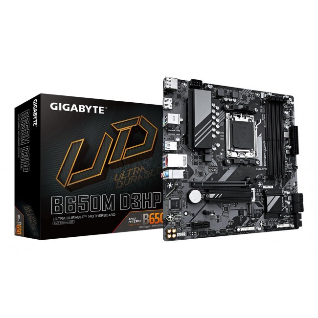 GIGABYTE B650M D3HP Motherboard - AMD Ryzen 9000 Series CPUs, 5+2+2 Phases VRM, up to 7600MHz DDR5 (OC), 2xPCIe 4.0 M.2, 2.5GbE LAN, USB 3.2 Gen 1