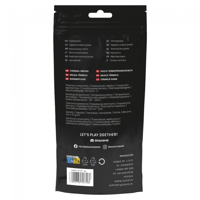 Savio TG-05 4g heat sink compound Thermal paste 18 W/m K