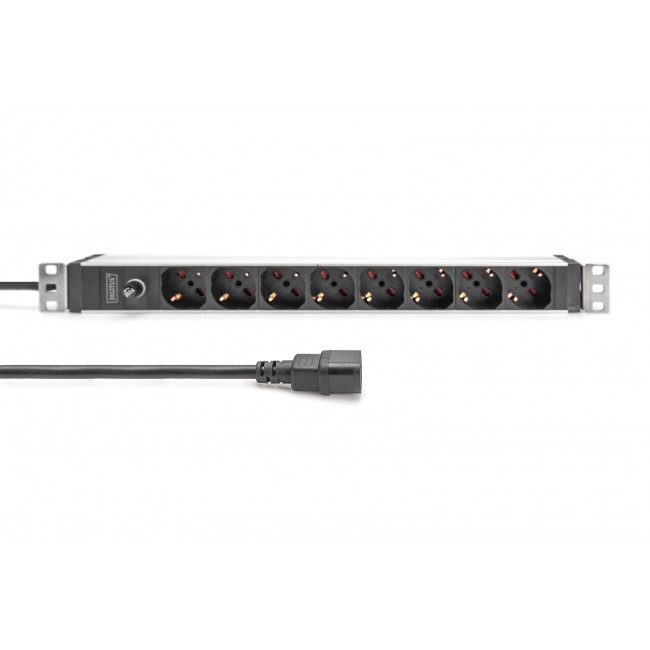 Digitus Socket strip with aluminum profile and back-up fuse, 8-way Italian output, 2 m cable IEC C14 plug