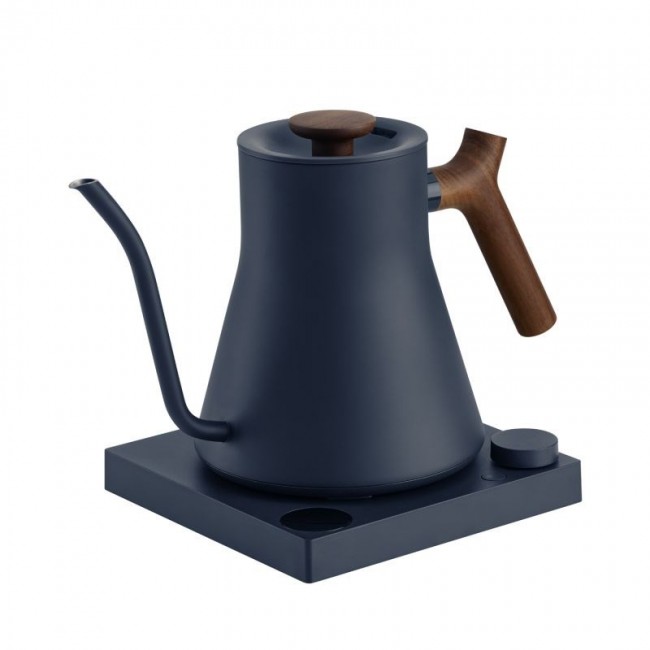 Fellow Stagg EKG PRO 900ml electric kettle in stone blue with a walnut-coloured handle