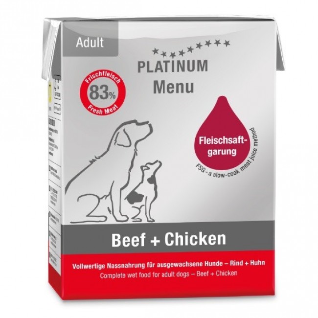 PLATINUM Menu Adult Beef+Chicken - wet dog food - 375g PLATINUM Menu Adult Beef+Chicken - wet dog food - 375g