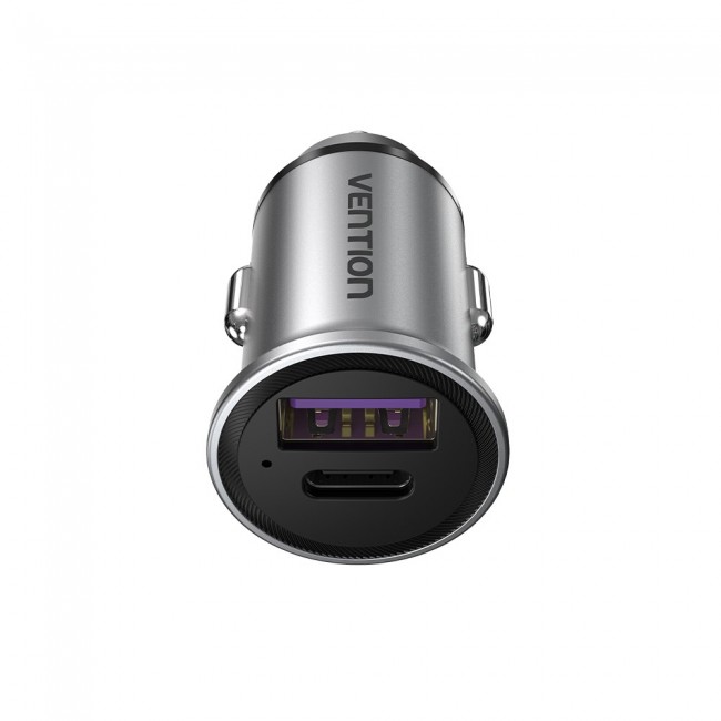 Vention Two-Port USB A+A(30+30) Car Charger Gray Mini Style Aluminium Alloy Type Vention Two-Port USB A+A(30+30) Car Charger Gray Mini Style Aluminium Alloy Type