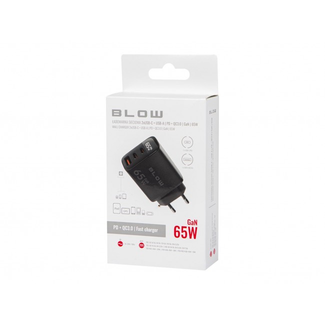 LCD wall charger USB socket + USB-Cx2 PD 65W GAN black wattmeter