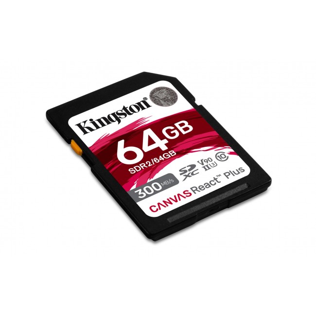 Kingston Technology 64GB Canvas React Plus SDXC UHS-II 300R/260W U3 V90 for Full HD/4K/8K Kingston Technology 64GB Canvas React Plus SDXC UHS-II 300R/260W U3 V90 for Full HD/4K/8K