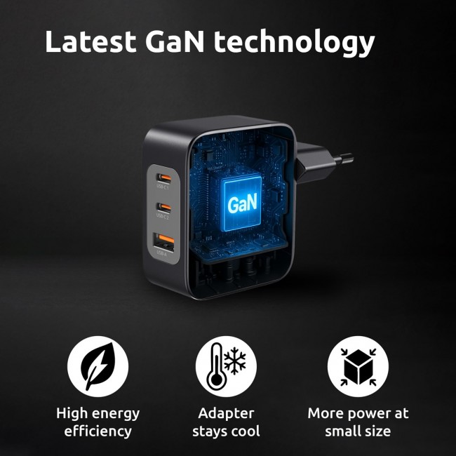 Intenso W100ACC+C520C, Power Adapter + Charging Cable Set, 100W, Fast Charging, GaN, Charge 3 Devices Simultaneously, Black