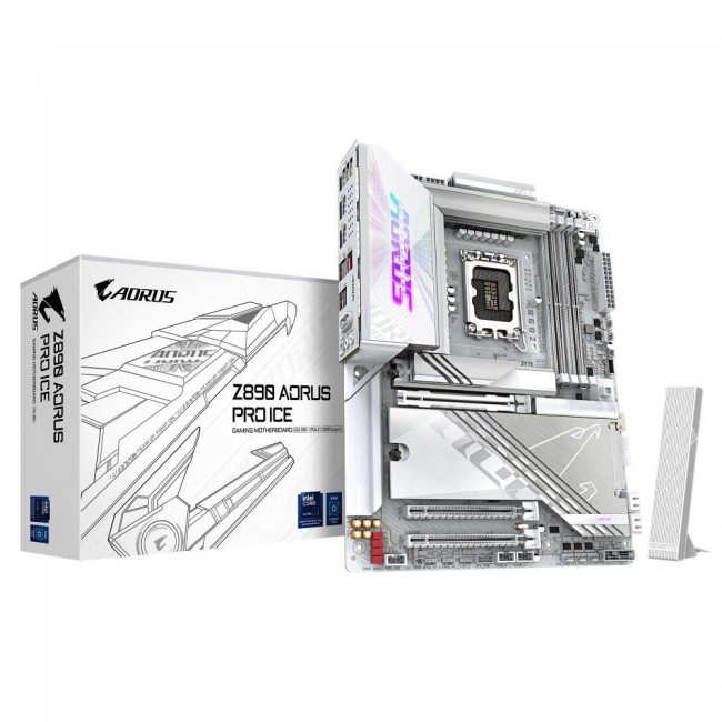 GIGABYTE Z890 AORUS PRO ICE Motherboard - Supports Intel Core Ultra (Series 2) CPUs, 16+1+2 phases VRM, up to 9500MHz DDR5 (OC), 1xPCIe 5.0 + 4xPCIe 4.0, Wi-Fi 7, 5GbE LAN, Thunderbolt 4