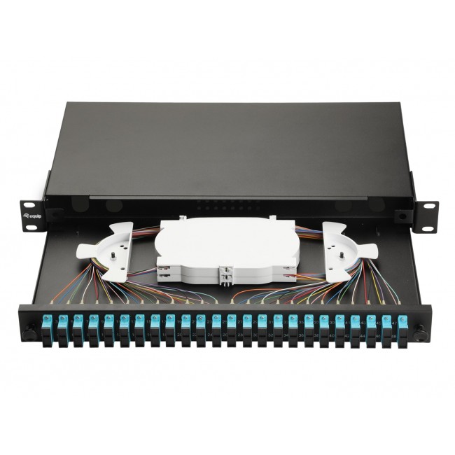 Equip 24-Port Fiber Optic Splice Box, LC Duplex, OM3, 1U, Equipped, Black