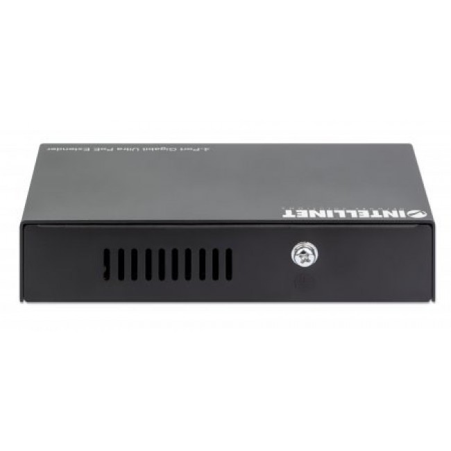 Intellinet 4-Port Gigabit Ultra PoE Extender, Adds up to 100 m (328 ft.) to PoE Range, 90 W PoE Power Budget, Four PSE Ports with up to 30 W Output, IEEE 802.3bt/at/af Compliant, Metal Housing