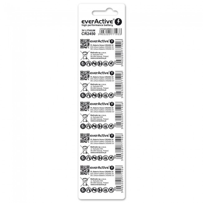 Lithium battery mini everActive CR2450 5 pcs. Lithium battery mini everActive CR2450 5 pcs.