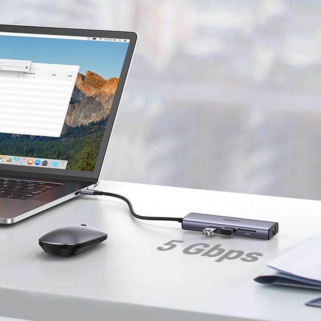 Ugreen CM512 90568 USB-C adapter 2 USB-A 3.0 / HDMI / RJ45 / SD and TF card reader / USB-C PD 100 W Grey