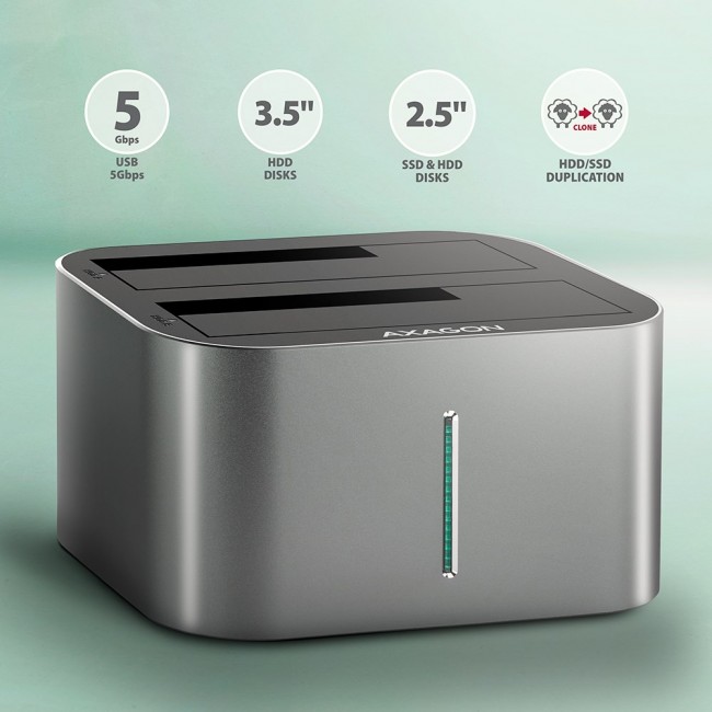 AXAGON ADSA-DC USB3.2 Gen1 - 2x SATA 6G CLONE DUAL HDD Dock Station ASMedia AXAGON ADSA-DC USB3.2 Gen1 - 2x SATA 6G CLONE DUAL HDD Dock Station ASMedia