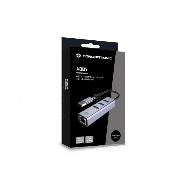 Conceptronic ABBY25G USB-C to Gigabit Network Adapter with 3-Port USB Hub Conceptronic ABBY25G USB-C to Gigabit Network Adapter with 3-Port USB Hub